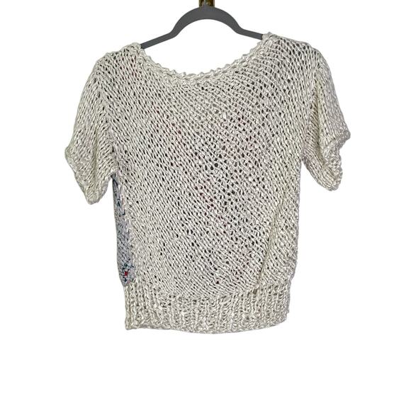 The Added Touch Striped Woven Cropped Sweater Short Sleeve Shirt Y2K Size Small - Picture 4 of 6